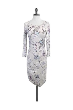 Reiss - Grey & Purple Floral Print Bodycon Dress Sz S