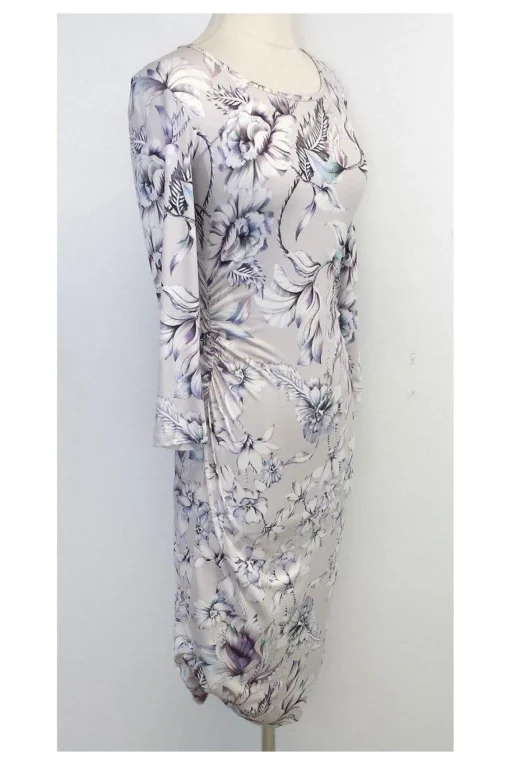 Reiss - Grey & Purple Floral Print Bodycon Dress Sz S