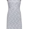 Reiss - Light Grey Lace Sheath Dress w/ Polka Dot Lace Paneling Sz 4