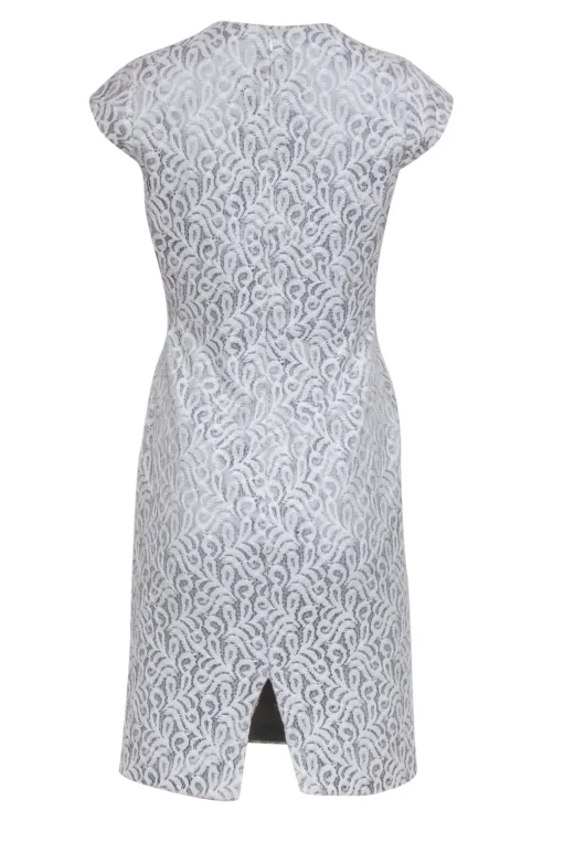 Reiss - Light Grey Lace Sheath Dress w/ Polka Dot Lace Paneling Sz 4