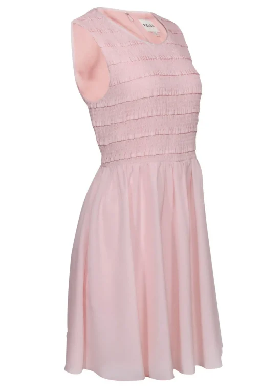 Reiss - Light Pink Smocked & Ruffled Sleeveless Fit & Flare Dress Sz 12