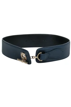 Reiss - Navy Leather Loop Clasp Belt