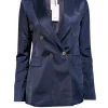 Reiss - Navy Satin Double Breasted Button Blazer Sz 2