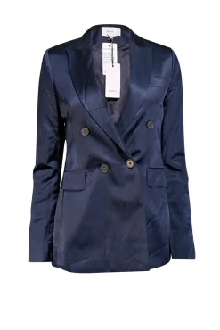 Reiss - Navy Satin Double Breasted Button Blazer Sz 2
