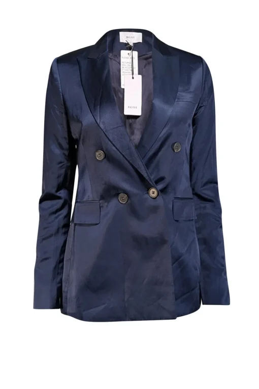 Reiss - Navy Satin Double Breasted Button Blazer Sz 2