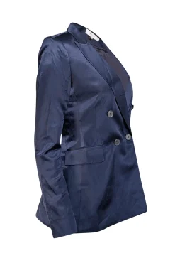Reiss - Navy Satin Double Breasted Button Blazer Sz 2