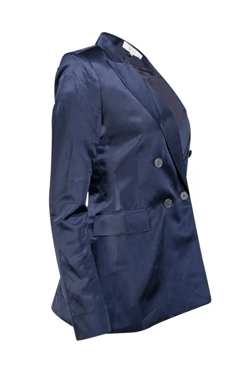Reiss - Navy Satin Double Breasted Button Blazer Sz 2