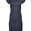 Reiss - Navy Short Cap Sleeve w/ Square Neckline Midi Dress Sz 2