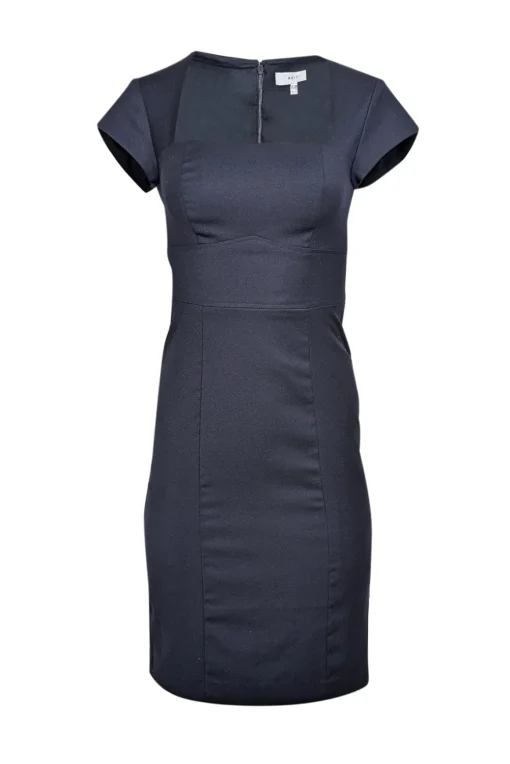 Reiss - Navy Short Cap Sleeve w/ Square Neckline Midi Dress Sz 2