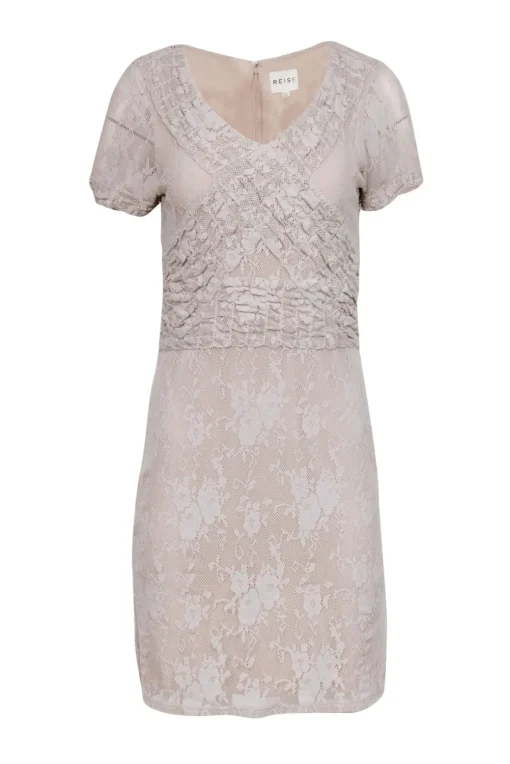 Reiss - Nude Lace Bodycon Dress w/ Waist Defining Details Sz 8