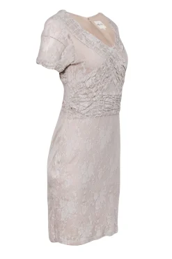 Reiss - Nude Lace Bodycon Dress w/ Waist Defining Details Sz 8