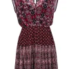 Reiss - Red, Navy, & Ivory Mixed Print Chiffon Mini Dress Sz 2