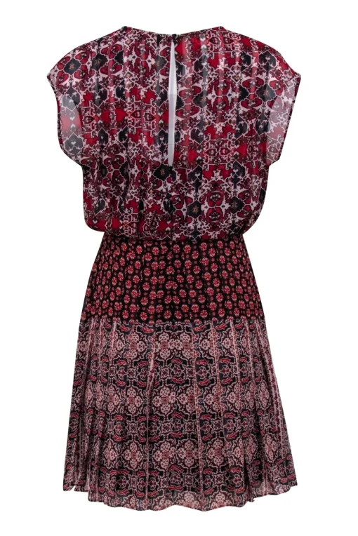 Reiss - Red, Navy, & Ivory Mixed Print Chiffon Mini Dress Sz 2