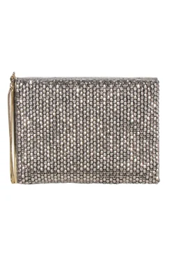 Reiss - Silver Beaded Zip Top Clutch
