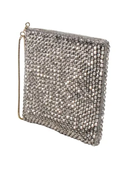 Reiss - Silver Beaded Zip Top Clutch