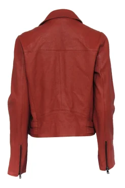 Reiss - Tan Pebbled Lamb Leather Moto Jacket Sz 8
