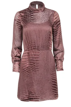 Reiss - Tan Velvet Burnout Mock Neck Long Sleeve Dress Sz 0