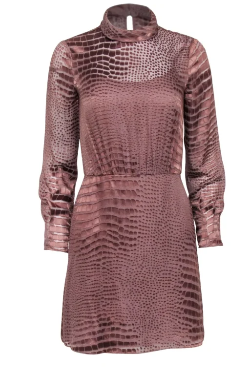 Reiss - Tan Velvet Burnout Mock Neck Long Sleeve Dress Sz 0