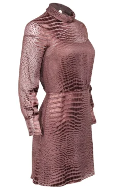 Reiss - Tan Velvet Burnout Mock Neck Long Sleeve Dress Sz 0