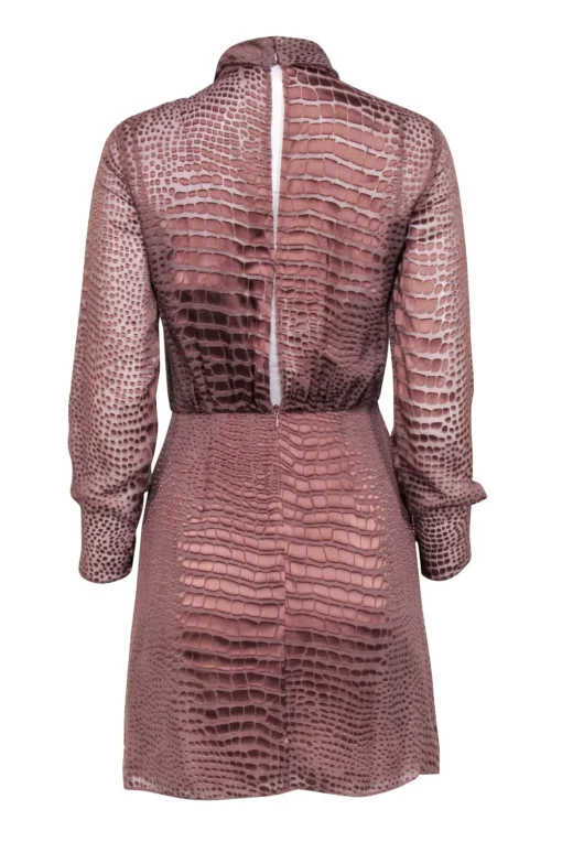 Reiss - Tan Velvet Burnout Mock Neck Long Sleeve Dress Sz 0
