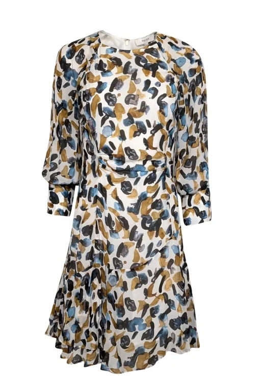 Reiss - White, Blue, Black, & Tan "Molly" Long Sleeve Mini Dress Sz 4