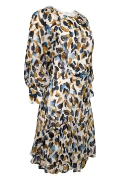 Reiss - White, Blue, Black, & Tan "Molly" Long Sleeve Mini Dress Sz 4