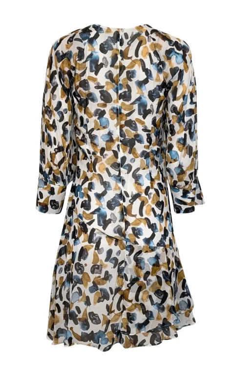 Reiss - White, Blue, Black, & Tan "Molly" Long Sleeve Mini Dress Sz 4
