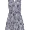 Reiss - White Silk Dress w/ Black & Purple Zig-Zag Pattern Sz 0