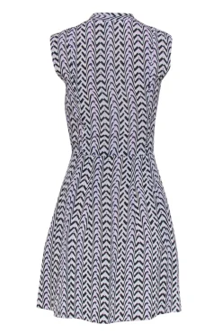 Reiss - White Silk Dress w/ Black & Purple Zig-Zag Pattern Sz 0