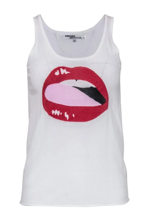 Replica Los Angeles - White Knit Tank w/ Lip Design Sz S