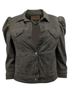 Retrofete - Army Green Puff Sleeve Denim Jacket Sz M
