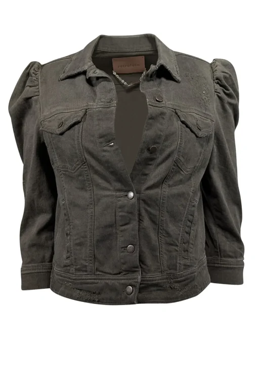 Retrofete - Army Green Puff Sleeve Denim Jacket Sz M