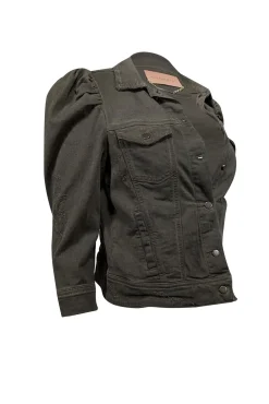 Retrofete - Army Green Puff Sleeve Denim Jacket Sz M