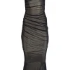Retrofete - Black Mesh Ruched Strapless Formal Gown Sz XXS