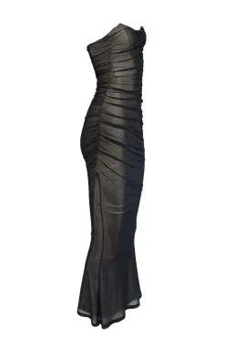 Retrofete - Black Mesh Ruched Strapless Formal Gown Sz XXS