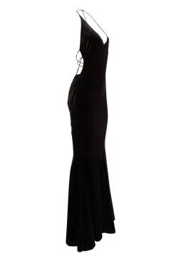 Retrofete - Black Velvet Strappy Back Gown Sz M