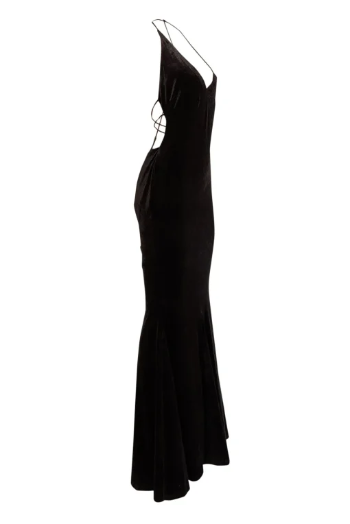Retrofete - Black Velvet Strappy Back Gown Sz M