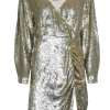Retrofete - Gold Sequin Wrap Bodice "Stacey" Dress Sz L