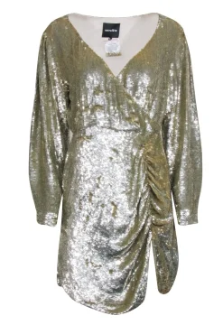 Retrofete - Gold Sequin Wrap Bodice "Stacey" Dress Sz L