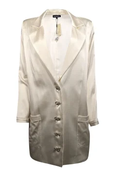 Retrofete - Ivory Silk Blend Rhinestone Button Blazer Sz S