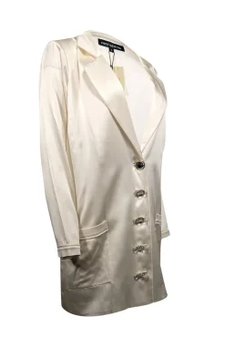 Retrofete - Ivory Silk Blend Rhinestone Button Blazer Sz S