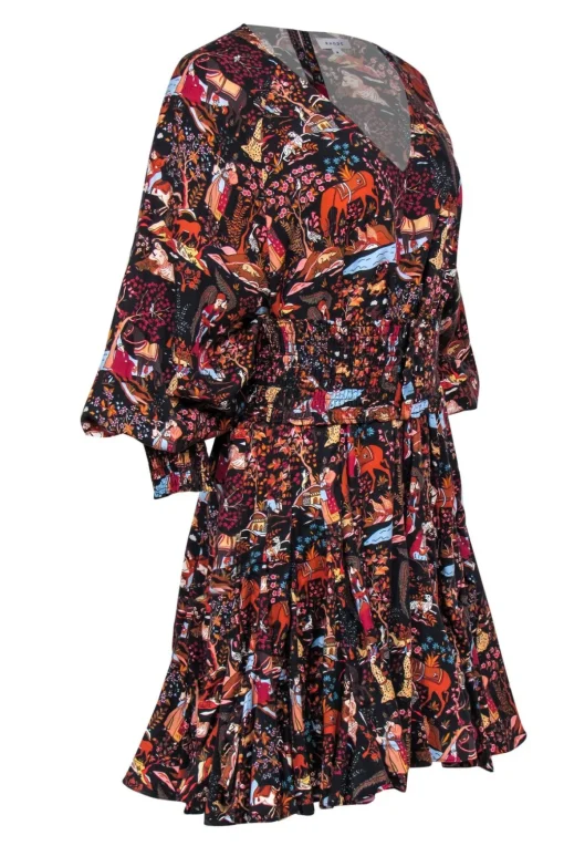 Rhode - Black & Multicolor Floral, People & Animal Print Dress Sz M