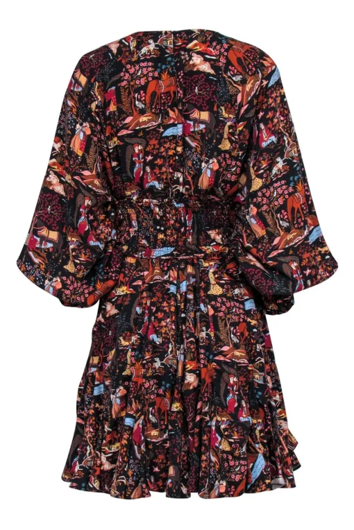Rhode - Black & Multicolor Floral, People & Animal Print Dress Sz M