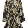 Rhode - Black w/ Pale Yellow & Green Floral Print Long Sleeve Mini Dress Sz S