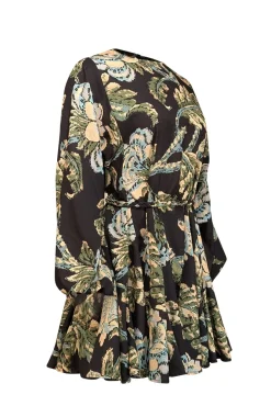 Rhode - Black w/ Pale Yellow & Green Floral Print Long Sleeve Mini Dress Sz S