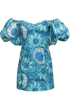 Rhode - Blue & Green Aquatic Bloom Print "Dali" Dress Sz 0