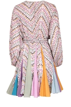 Rhode - White & Pastel Print Cotton Dress w/ Colorblocked Pleating Sz S