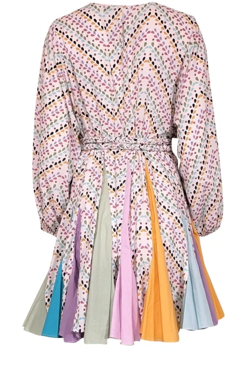 Rhode - White & Pastel Print Cotton Dress w/ Colorblocked Pleating Sz S
