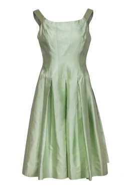 Rickie Freeman for Teri Jon - Light Green Sleeveless Pleated Silk A-Line Dress Sz 8