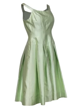 Rickie Freeman for Teri Jon - Light Green Sleeveless Pleated Silk A-Line Dress Sz 8